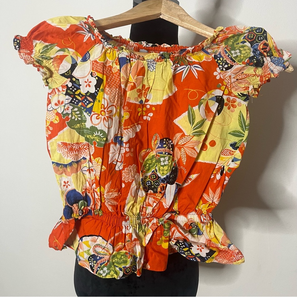 Ralph Lauren‎ Kids Orange Floral Shirt Sleeve Peplum Cotton Top Sz 3T